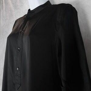 Hope Stockholm Dress Womens Small 36 Black Satin Midi Side Slit Mandarin Collar